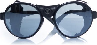 Moncler Pre-owned Mens round aviator with mirrored lenses - Black Leather - One Size