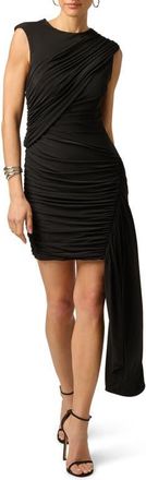 Adrianna Papell Artisan Shirred Seam Drapey Jersey Minidress in Black at Nordstrom, Size 10