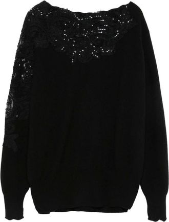 Ermanno Scervino Truien & Vesten, Dames, Zwart, M, Pailletten, Trui met bootnek en pailletten