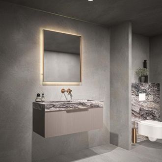 Bernacchini SP32 spiegel - vierkant - 80x80 cm - indirecte LED rondom - spiegelverwarming - Koper geborsteld
