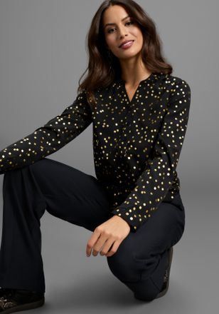 Laura Scott Langarmbluse LAURA SCOTT, Damen, Gr. 38, schwarz, Web, Obermaterial: 100% Polyester, Glitzermuster, figurumspielend h&uuml;ftbedeckend, Blusen Langarmbluse