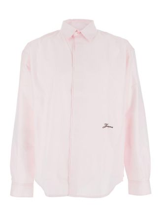 Jacquemus Simon Pink Shirt With Logo Lettering On The Front In Cotton Man