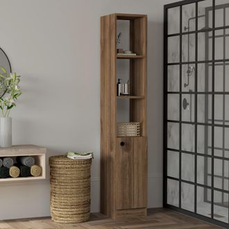 Dmora Columna Trivero: 3 Estantes, 1 Puerta, 5 Compartimentos, 30x30x170h Cm, Color Marr&oacute;n Nuez