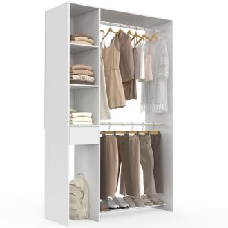 IDMarket Cabina Armadio Doppia L. 110 Cm Mirty Con Ripiani + Cassetto + Vano Porta Scarpe Bianco