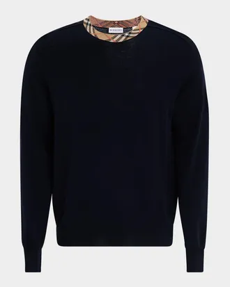 Burberry Men & apos;s Wool Knit Check-Trim Crewneck Sweater
