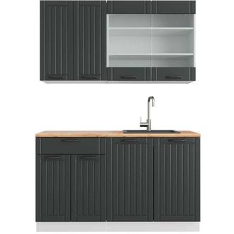 Vicco Cocina Para Solteros Fame-line, Antracita Casa De Campo/blanco, 140 Cm, Et Roble