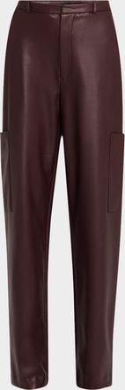 Sally Lapointe Stretch Faux Leather Tapered-Leg Cargo Trousers