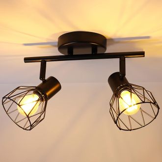 OEM Dehobo Foco De Techo 2x E14, Metal Negro Giratorio 350&deg; - Ideal Para Sal&oacute;n Y Cocina