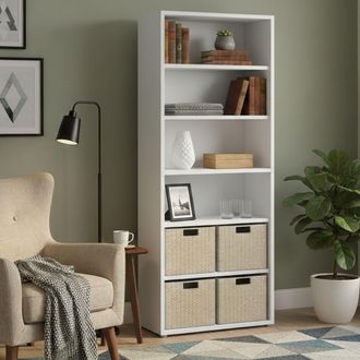 Dmora Dmora - Librer&iacute;a Con Cinco Estantes, Color Blanco, 89,2 X 221,7 X 40,1 Cm, Con Embalaje Reforzado