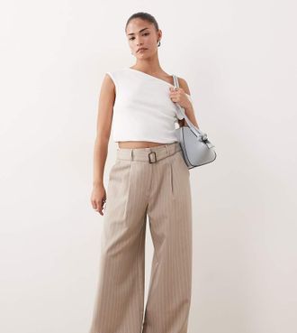 Miss Selfridge Pantaloni sartoriali a fondo ampio color cammello gessato con fibbia-Neutro