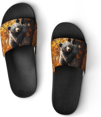 Generic Bear Climbing on A Tree Shower Shoes Slipper for Women Men Beach Slippers Quick Drying Non Slip Open-Toe Sandals