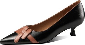 TinaCus Pointed Toe Handmade Woven Decor Genuine Leather Kitten Heels Womens Pumps Shoes, Black, 1.5 UK