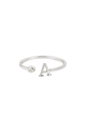 Adornia Cubic Zirconia Initial Adjustable Band Ring in Silver-A at Nordstrom Rack