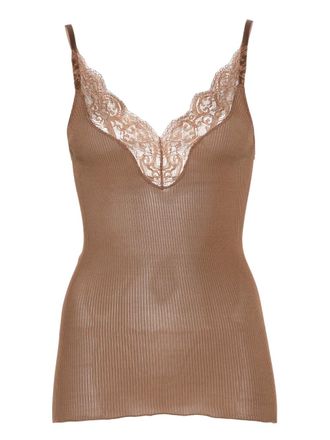 Saint Laurent lace-panel V-neck top - Brown
