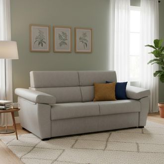 Dmora Sof&aacute; Cama 3 Plazas Trino, Desenfundable, Con Almacenaje Made In Italy, Lavable, 225x95 Cm Gris Claro