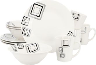 Gibson Home Black Squares 12 Piece Round Fine Ceramic Dinnerware Set in White at Nordstrom