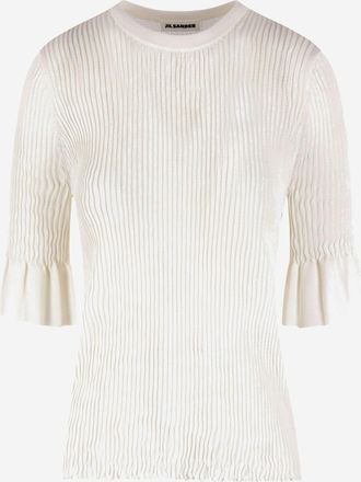 Jil Sander T-shirt van viscosemix met mouwen met ruches