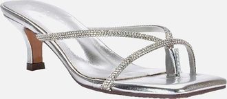 XY London Womens XY London Womens/Ladies Megan Diamante Kitten Heel Mule Sandals - Silver - Size: 5