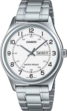 Casio Mens White Dial Day Date Analog Watch with Stainless Steel Bracelet - MTP-V006D-7B2UDF