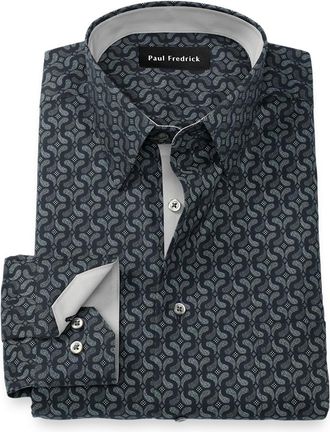 Paul Fredrick Tailored Fit Comfort Stretch Non-iron Deco Dress Shirt With Contrast Trim