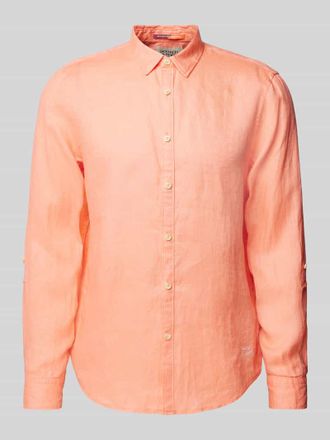 Scotch & Soda Regular Fit Leinenhemd mit Label-Stitching in Koralle, Größe L