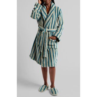 Parachute Stripe Terry Cloth Robe in Moss And Peacock at Nordstrom, Size X-Large