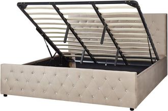 Beliani Letto matrimoniale imbottito in velluto tortora con contenitore 180 x 200 cm Amiens