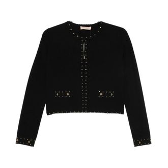 Twinset Cardigans, female, Black, L, Knit Jacket with Rhinestones