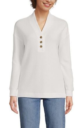 Lands End Long Sleeve Waffle Shawl Collar Henley in Ivory at Nordstrom, Size X-Large P