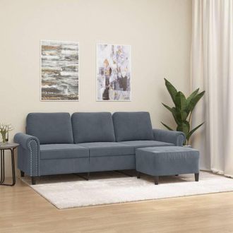 vidaXL vidaXL Divano a 3 Posti con Poggiapiedi Grigio Scuro 180 cm in Velluto