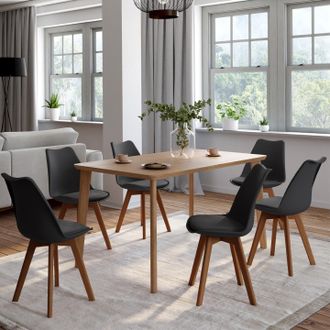 IDMarket Idmarket - Lote De 6 Sillas De Comedor Escandinavas Sara Negras Con Patas Oscuras