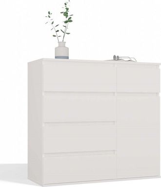 Topeshop Dune - C&oacute;moda 1 Puerta, 5 Cajones - Para Sal&oacute;n, Dormitorio O Habitaci&oacute;n Infantil - Blanco Mate