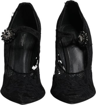 Dolce & Gabbana Black Lace Crystals Mary Jane Pumps Womens Shoes (Pre-Owned)