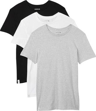 Lacoste 3-Pack Crew Neck Slim Fit Essential T-Shirt Mens Clothing White/Silver Grey Chine/Black : LG, Cotton