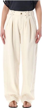 Isabel Marant Ireme Pliss&eacute; Wijde Broek van Katoen - Dames - Wijde Broeken - Beige - S - Katoen - Broeken