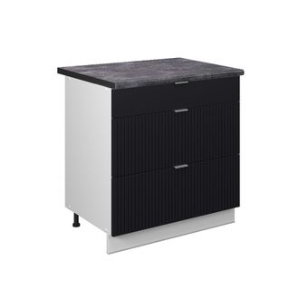 Vicco Mueble Bajo De Cocina Fame-line, Rayas Negras, 80 Cm Con 3 Cajones, Et Antracita