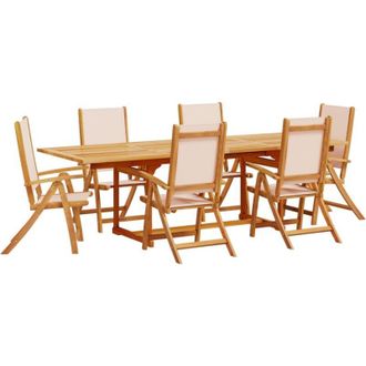vidaXL Juego Comedor De Jard&iacute;n 7 Pzas Madera Maciza Acacia Y Textileno Vidaxl