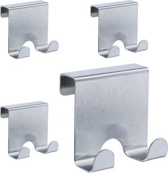 Relaxdays Relaxdays Door Hook Set of 16, Stainless Steel, Double Hooks, for Hallway, Bedroom, Bathroom, HWD 6.5 x 7 x 5 cm, Silver