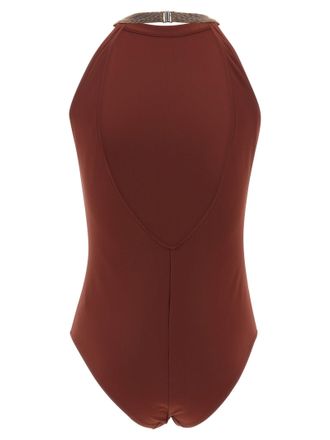 Brunello Cucinelli Precious Collar One-Piece Swimsuit - Burgundy