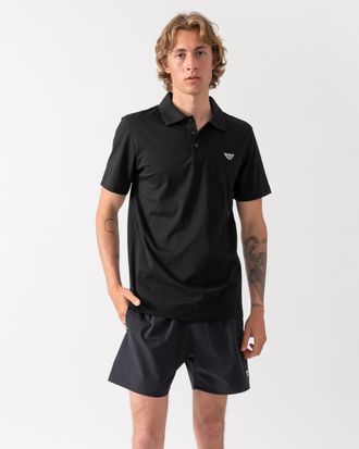 Emporio Armani Mens Short Sleeve Logo Detail Beach Polo in Black Cotton - Size X-Large