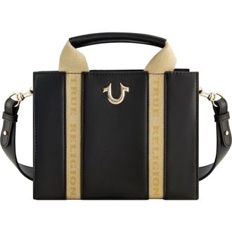 True Religion Licensed Faux Leather Mini Tote Bag with Branded Straps in Black at Nordstrom