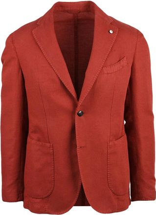 L.B.M. 1911 Red Linen Cotton Rounded Jacket