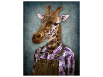 Schubiger M&ouml;bel Digitaldruck auf Glas Giraffe mit Latzhose