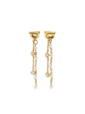 Ferragamo gancini crystal pearl earrings - Gold