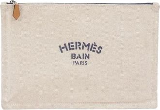 Herm&egrave;s Pre-owned Clutches, female, Beige, Size: ONE SIZE Pre-owned Bain New Yachting Large Pouch