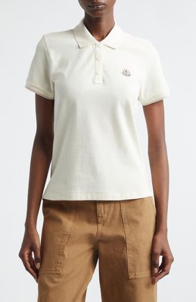 Moncler Logo Cotton Piqu&eacute; Polo in Silk White at Nordstrom, Size Xx-Large