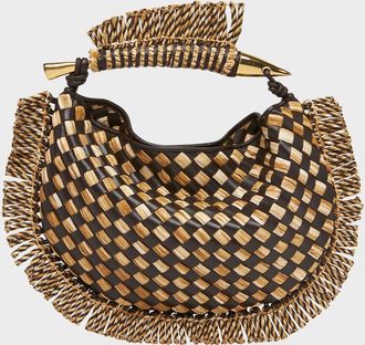 Bottega Veneta Small Sardine Fringe Raffia Top-Handle Bag