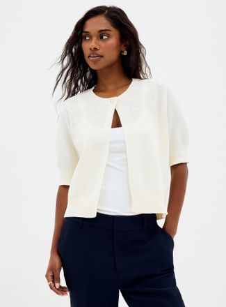 Contemporaine Womens Tone-on-tone embroidery open Cardigan Sweater