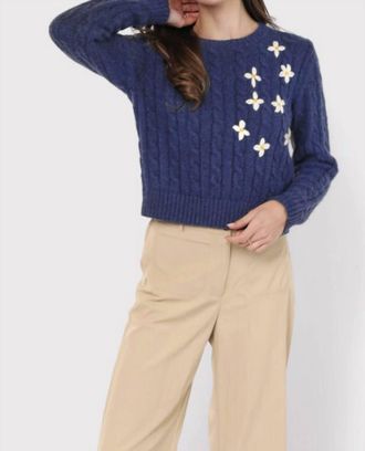 Sadie & Sage Lulu Embroidered Daisy Sweater In Navy