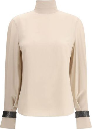 Brunello Cucinelli Beige Silk Womens Blouse